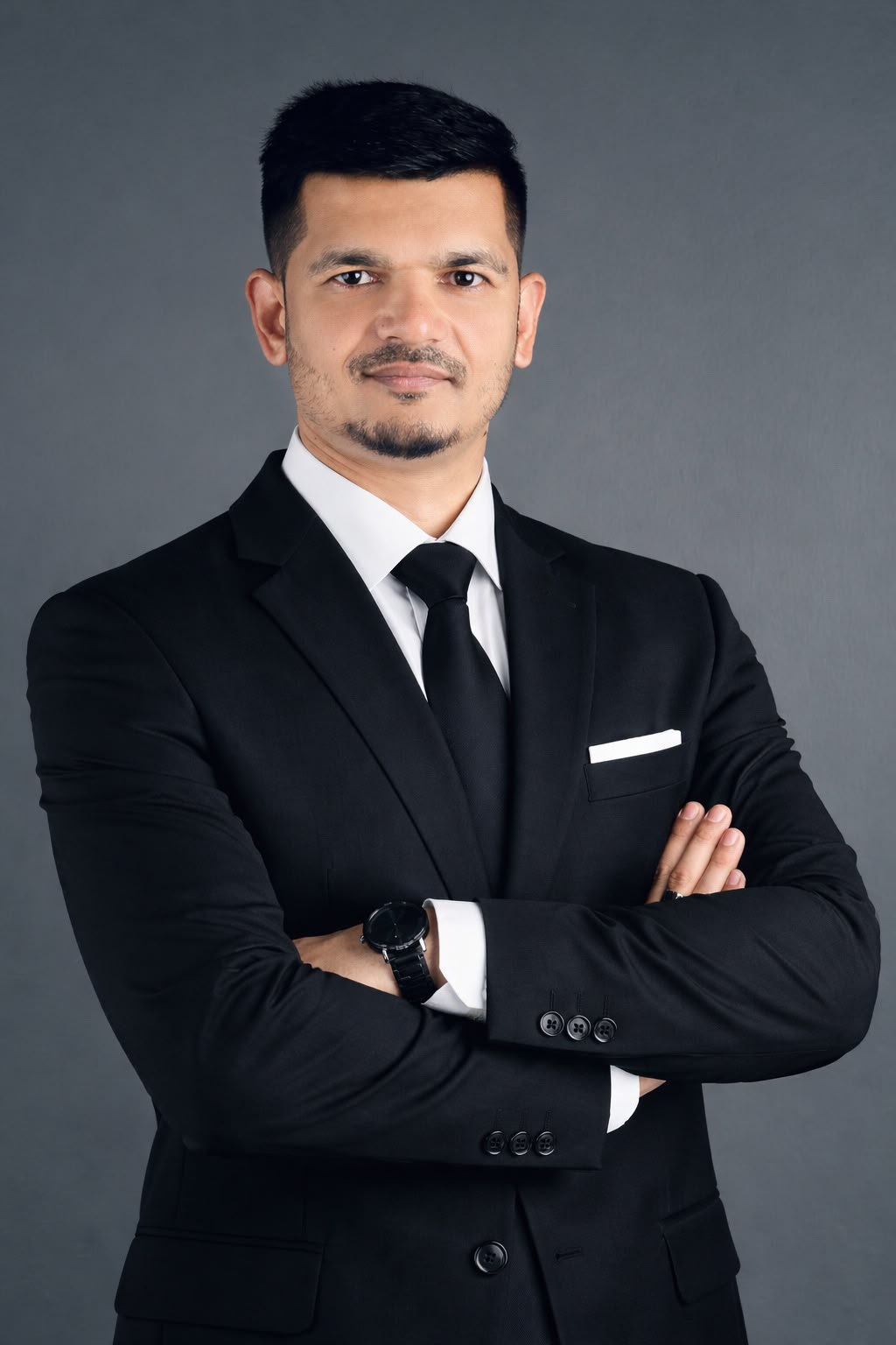 Prittesh Patel in a black suit